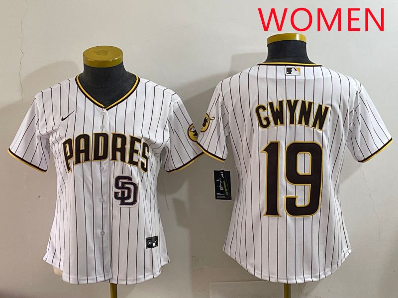 Women San Diego Padres #19 Gwynn White Stripe Game 2025 Nike MLB Jersey style 4